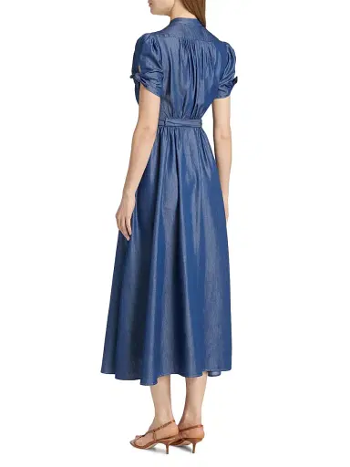 Saloni Women's Ena Floral-Embroidered Cotton-Blend Midi Shirtdress - Mid Wash Datura | Thumbnail 5 Saloni Women's Ena Floral-Embroidered Cotton-Blend Midi Shirtdress - Mid Wash Datura | Thumbnail 5