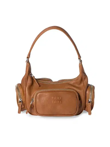 Miu Miu Women's Pocket Nappa Leather Shoulder Bag - Brown | Thumbnail 1 Miu Miu Women's Pocket Nappa Leather Shoulder Bag - Brown | Thumbnail 1