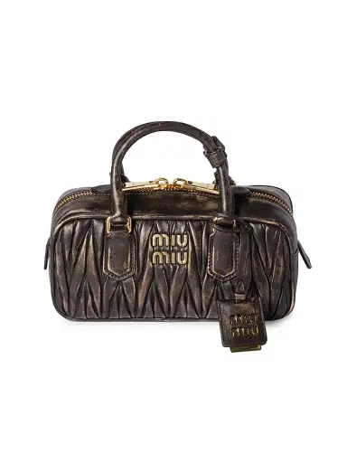 Miu Miu Women's Arcadie Matelassé Nappa Leather Top Handle Bag - Brown | Thumbnail 1 Miu Miu Women's Arcadie Matelassé Nappa Leather Top Handle Bag - Brown | Thumbnail 1