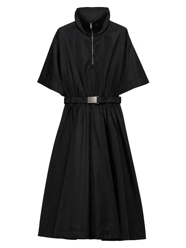 Women's Short Sleeved Re-Nylon Midi Dress - Black