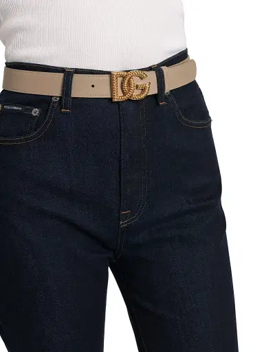 Dolce & Gabbana Women's Logo Leather Buckle Belt - Beige - Size XL | Thumbnail 3