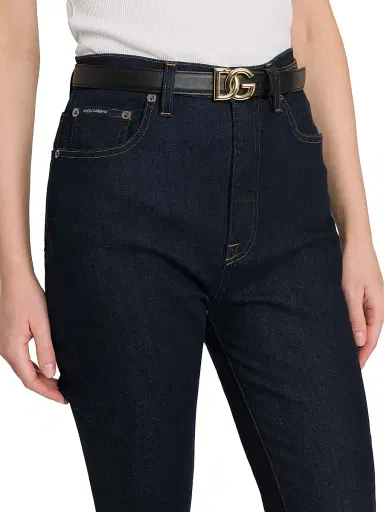 Dolce & Gabbana Women's Leather Logo Buckle Belt - Black - Size Medium | Thumbnail 3
