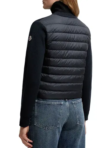 Moncler Women's Down-Filled Cardigan in Wool - Navy Blue | Thumbnail 3