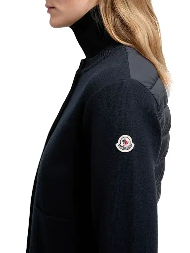 Moncler Women's Down-Filled Cardigan in Wool - Navy Blue | Thumbnail 4