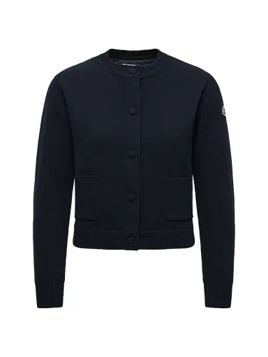 Moncler Women's Down-Filled Cardigan in Wool - Navy Blue | Thumbnail 1
