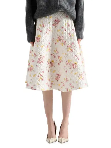 Prada Women's Floral Print Quilted Satin Circle Skirt - Pink | Thumbnail 2