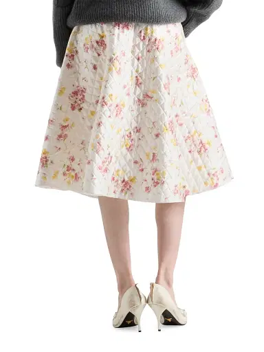 Prada Women's Floral Print Quilted Satin Circle Skirt - Pink | Thumbnail 4