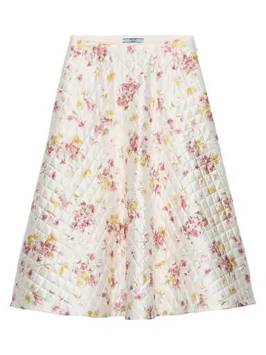 Prada Women's Floral Print Quilted Satin Circle Skirt - Pink | Thumbnail 1