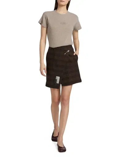 MM6 MAISON MARGIELA Women's Stretch Cotton-Virgin Wool T-Shirt - Taupe | Thumbnail 2