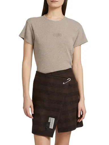 MM6 MAISON MARGIELA Women's Stretch Cotton-Virgin Wool T-Shirt - Taupe | Thumbnail 3