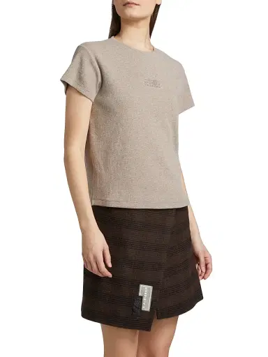 MM6 MAISON MARGIELA Women's Stretch Cotton-Virgin Wool T-Shirt - Taupe | Thumbnail 4