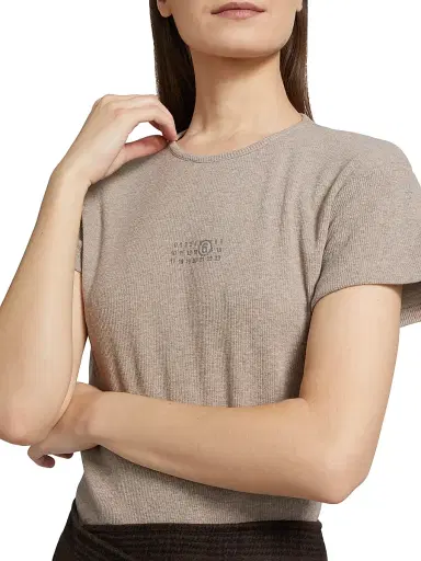 MM6 MAISON MARGIELA Women's Stretch Cotton-Virgin Wool T-Shirt - Taupe | Thumbnail 6