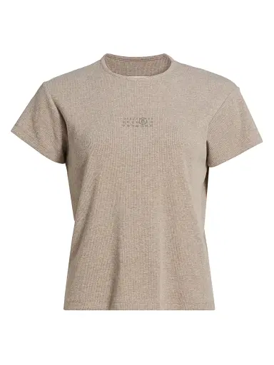 MM6 MAISON MARGIELA Women's Stretch Cotton-Virgin Wool T-Shirt - Taupe | Thumbnail 1