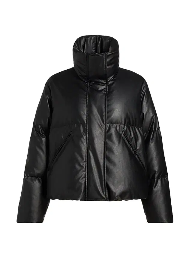 Women's Faux Leather Down Jacket - Black