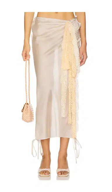 Milkwhite Midi Skirt With Lace Detail | Thumbnail 1
