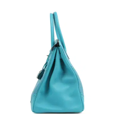 HERMÈS Pre-owned Hermes Birkin 35 Ghillies Turquoise Togo and Swift Palladium Hardware | Thumbnail 4