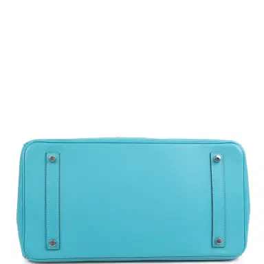 HERMÈS Pre-owned Hermes Birkin 35 Ghillies Turquoise Togo and Swift Palladium Hardware | Thumbnail 6