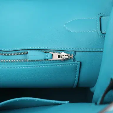 HERMÈS Pre-owned Hermes Birkin 35 Ghillies Turquoise Togo and Swift Palladium Hardware | Thumbnail 9