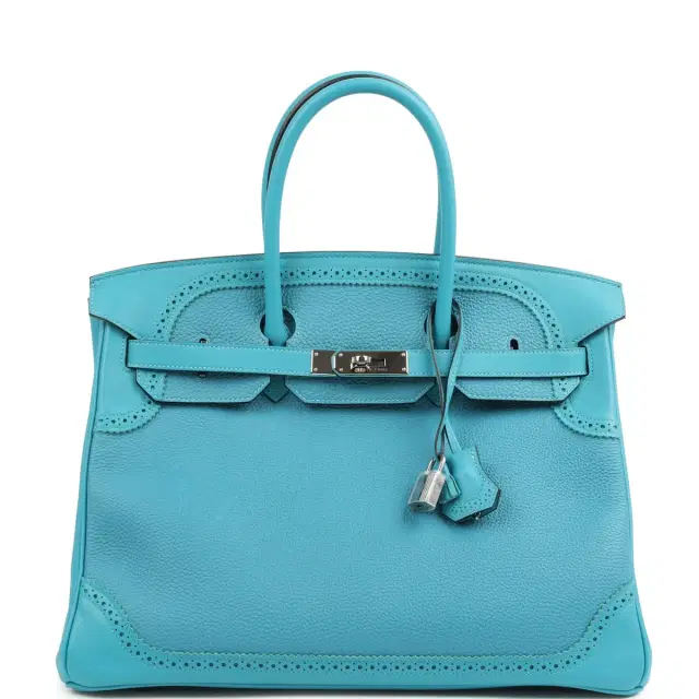 hermes Pre-owned Hermes Birkin 35 Ghillies Turquoise Togo and Swift Palladium Hardware