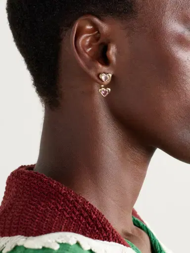 Roxanne First Two Of Hearts 14-karat Gold, Rose Quartz And Tourmaline Earrings | Thumbnail 2