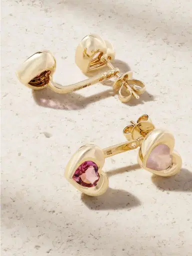 Roxanne First Two Of Hearts 14-karat Gold, Rose Quartz And Tourmaline Earrings | Thumbnail 3