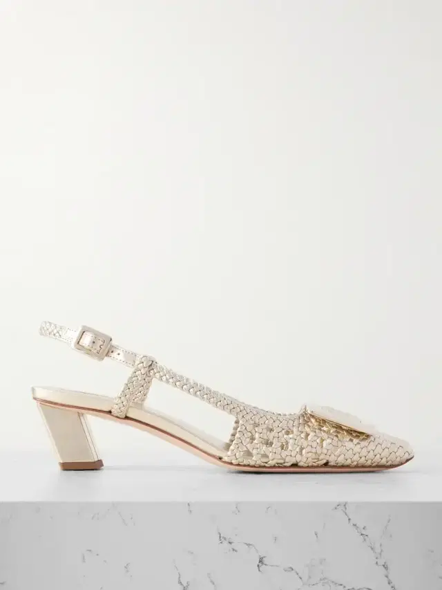 Roger Vivier Belle Vivier 45 Braided Metallic Leather Slingback Pumps