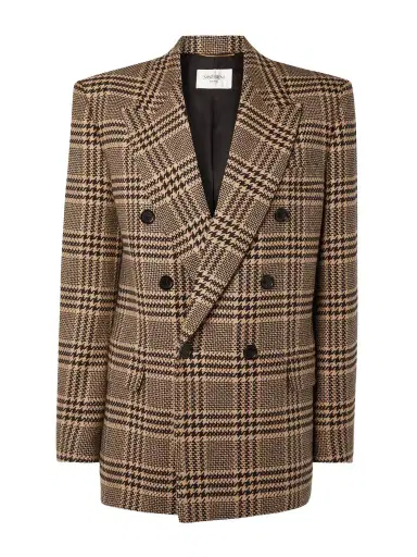 Saint Laurent Double-breasted Checked Silk And Cashmere-blend Blazer | Thumbnail 1 Saint Laurent Double-breasted Checked Silk And Cashmere-blend Blazer | Thumbnail 1