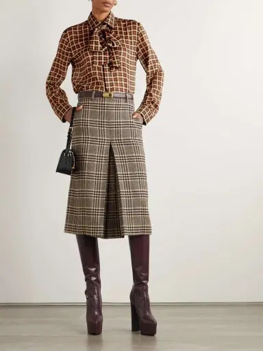 Saint Laurent Pussy-bow Checked Wool Shirt | Thumbnail 2 Saint Laurent Pussy-bow Checked Wool Shirt | Thumbnail 2