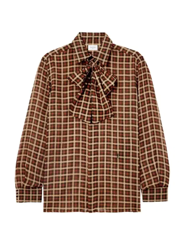 Pussy-bow Checked Wool Shirt