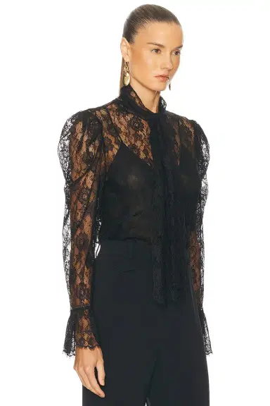Chloe Jacquard Flower Lace Blouse | Thumbnail 2