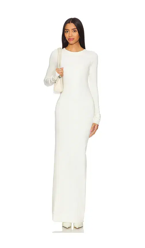 Eterne Long Sleeve Crewneck Maxi Dress