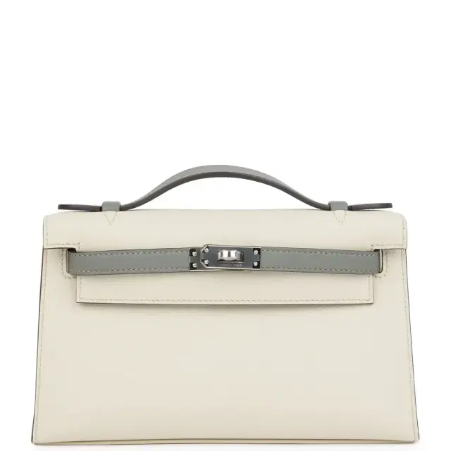 hermes Hermes Special Order (HSS) Kelly Pochette Beton and Gris Meyer Swift Palladium Hardware