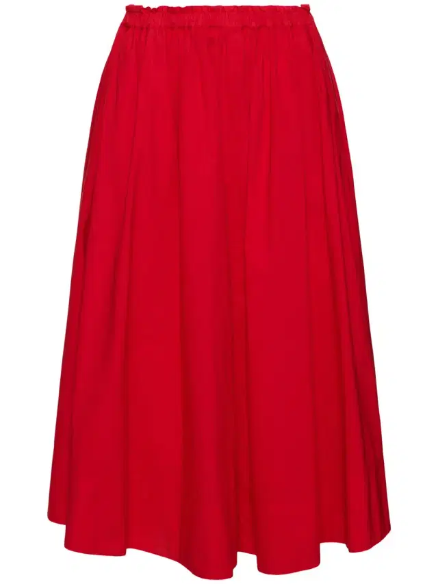 Elastic Waist Poplin Midi Skirt