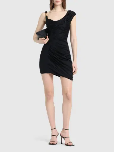 VERSACE Draped Viscose Liquid Jersey Mini Dress | Thumbnail 2