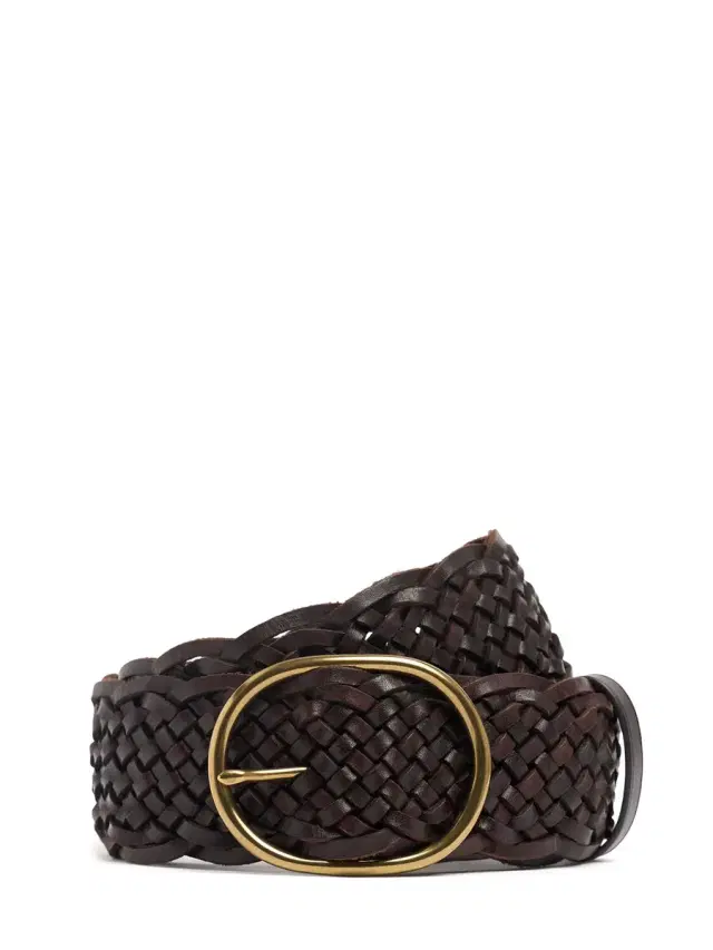 Oval Buckle Woven Leather Belt