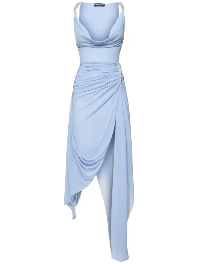 Asymmetric Draped Mesh Gown