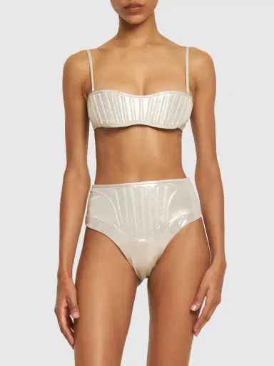 MUGLER Lamé Jersey Bandeau Bikini Top | Thumbnail 2