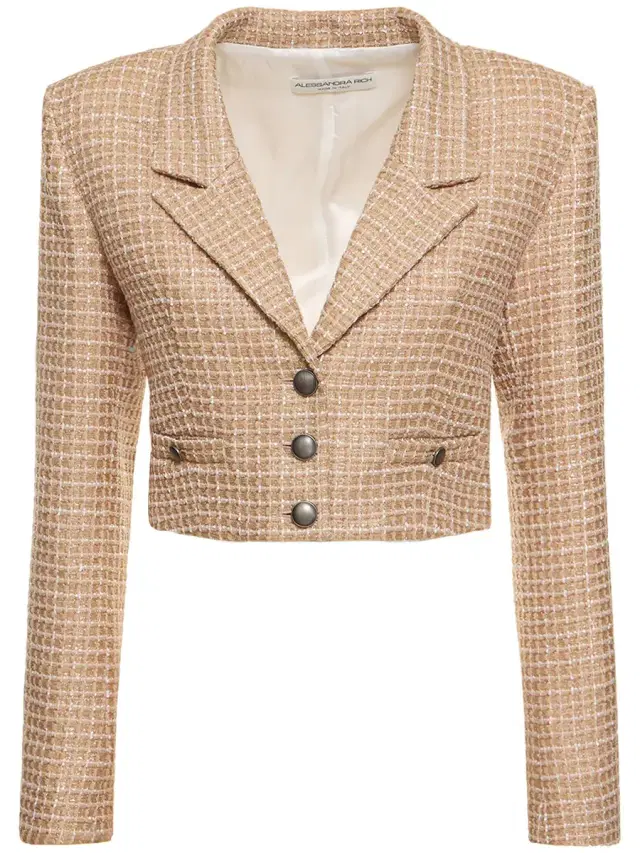 Sequined Tweed Cropped Boxy Jacket