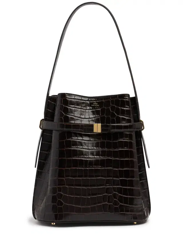 Belted Croc Embossed Leather Bucket Bag