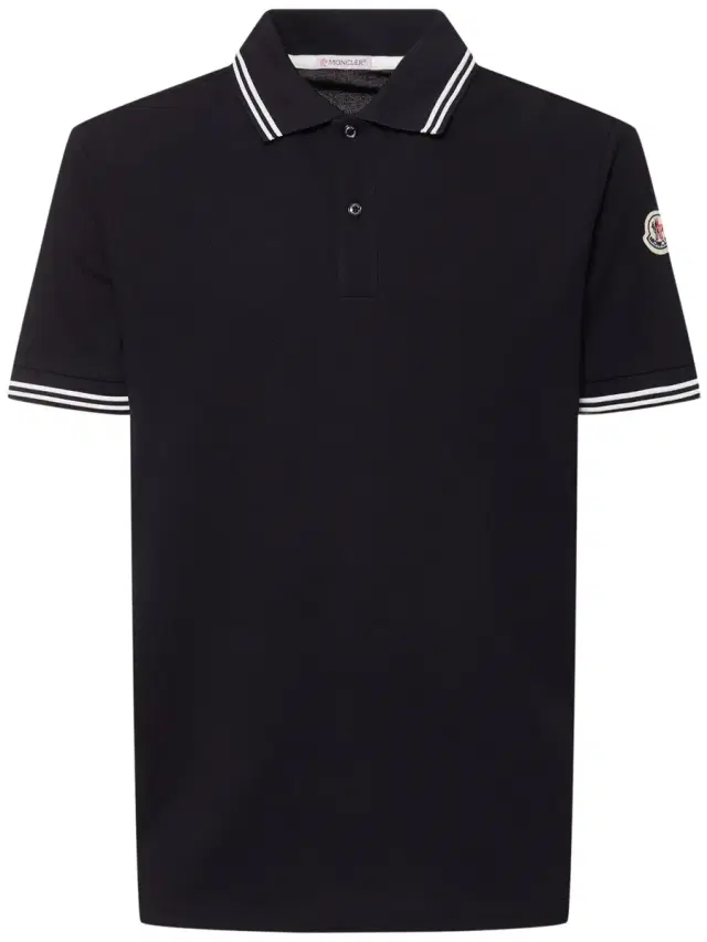 Striped Trim Cotton Piquet Polo Shirt