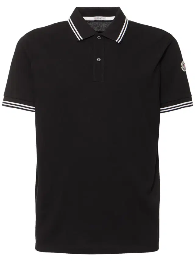 Striped Trim Cotton Piquet Polo Shirt