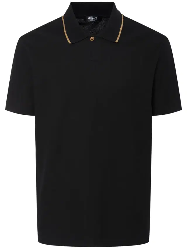 Versace Knit Collar Cotton Piquet Polo