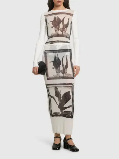 JEAN PAUL GAULTIER Flowers Cadres Printed Mesh Long Skirt | Thumbnail 2