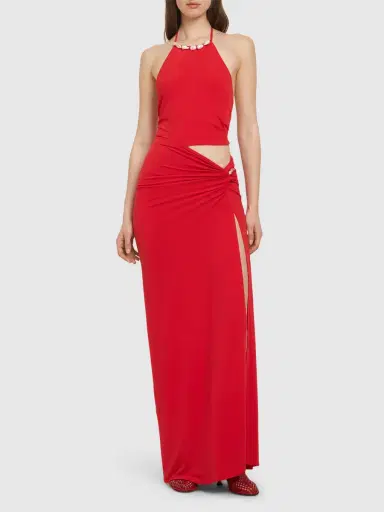 SARA CRISTINA Orchid Jersey Knot Long Skirt W/ Pearl | Thumbnail 2
