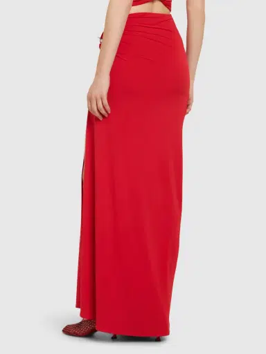 SARA CRISTINA Orchid Jersey Knot Long Skirt W/ Pearl | Thumbnail 3