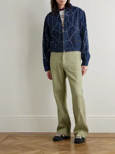 KAPITAL Gibson Straight-Leg Striped Linen and Cotton-Blend Twill Trousers - Men | Thumbnail 2