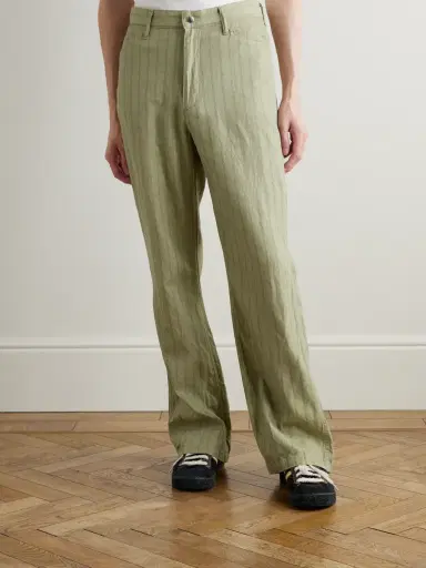 KAPITAL Gibson Straight-Leg Striped Linen and Cotton-Blend Twill Trousers - Men | Thumbnail 3