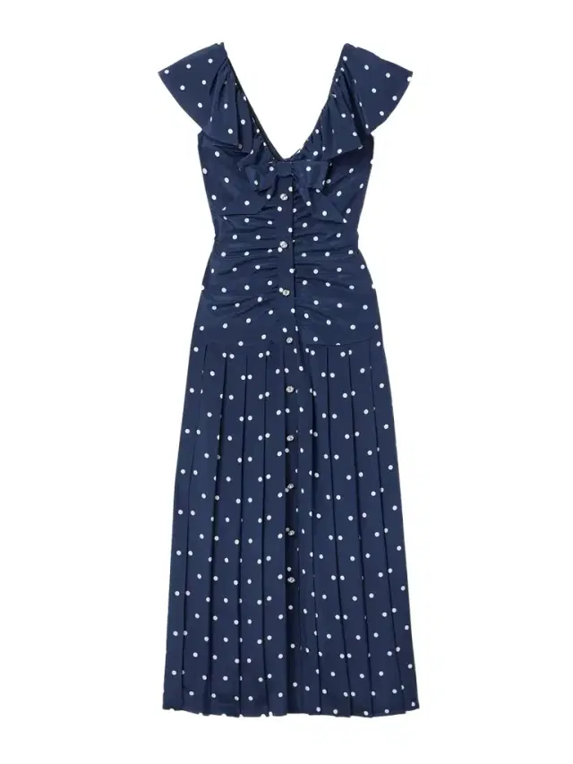 Pleated Gathered Polka-dot Silk Crepe De Chine Midi Dress