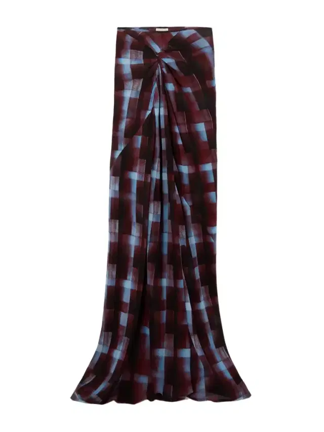 Gathered Checked Chiffon Maxi Skirt