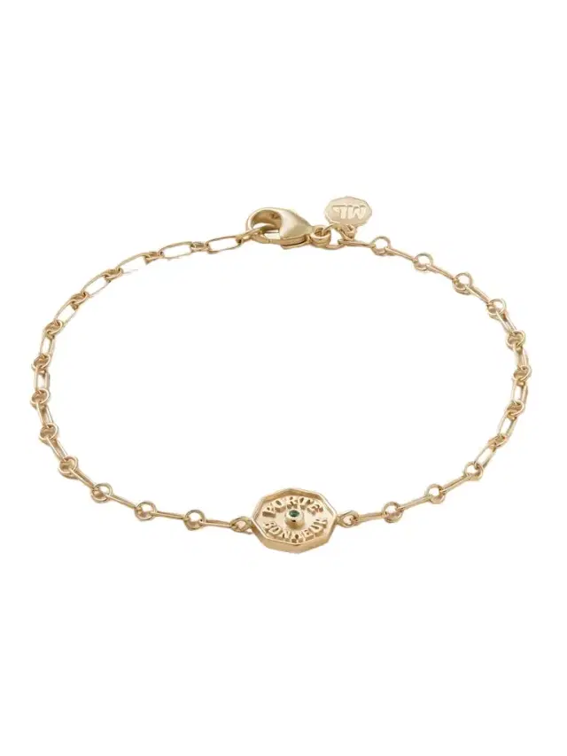 Marlo Laz Wee Porte Bonheur Coin 14-karat Gold Emerald Bracelet